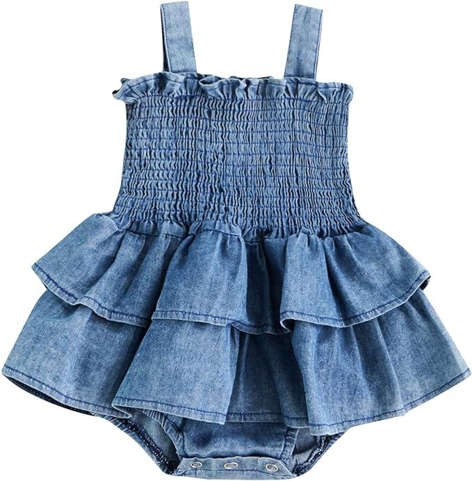 Baby Girls Summer Rompers Dress Newborn Plaid Floral Sunsuit Clothes Jumpsuits Headband Outfits | Amazon (US)