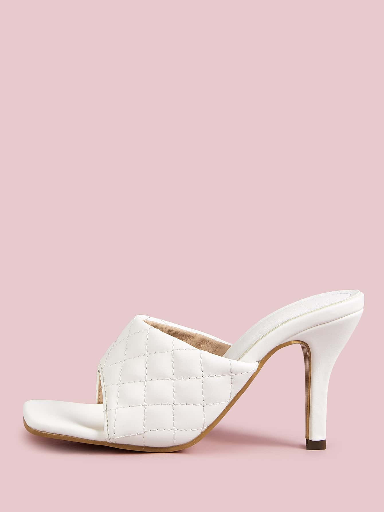 Quilted Open Toe Stiletto Heeled Mules | SHEIN