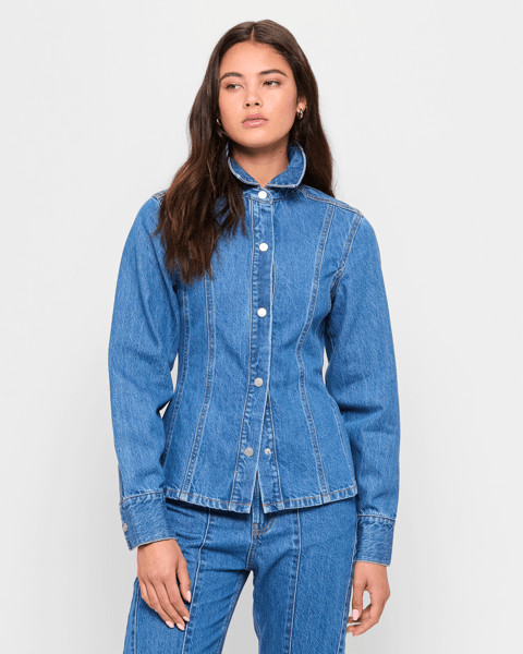 Denim Panelled Shirt - Lily Loves - Pretty Mid Wash | Target AU