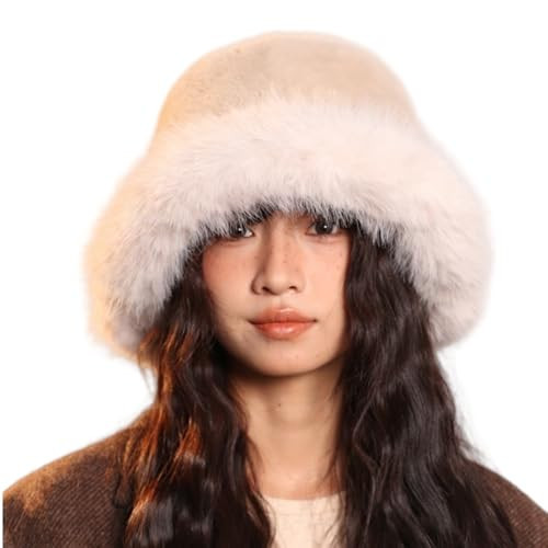 Women's Winter Faux Fur Fuzzy Warm Bucket Hat Cute Thick Warm Fisherman Plush Cap for Women (Begie) | Amazon (US)