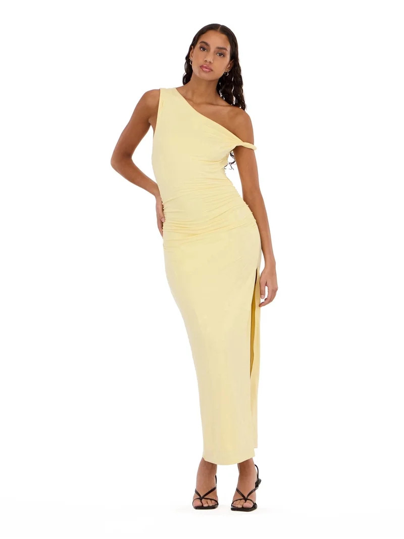 Forever 21 Women\u2019s Maxi Dress with Side Ruching Detail and High Neckline, Sleek Fitted Silho... | Walmart (US)