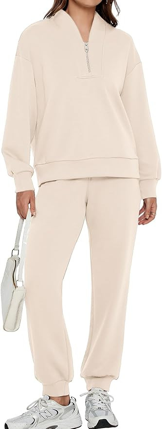 Glamaker Women 2 Piece Sweatsuit Outfit Casual Half Zip Long Sleeve Sweatshirt Jogger Pants Track... | Amazon (US)