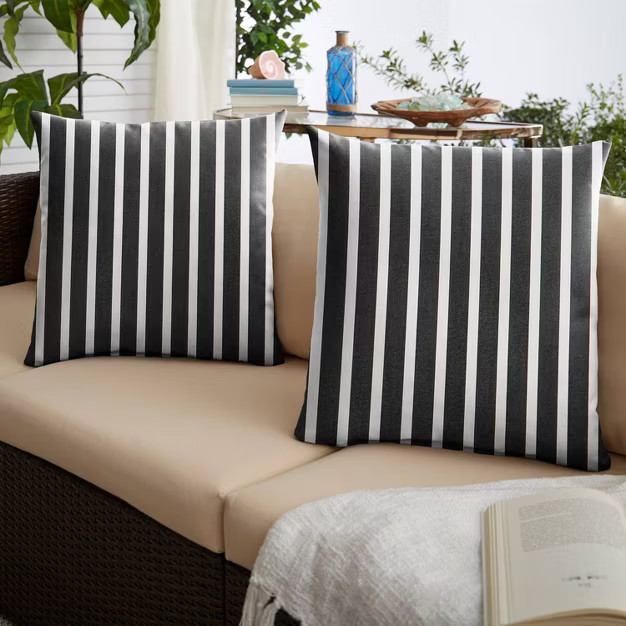 2pk Sunbrella Stripe Outdoor Throw Pillows Black/White | Target