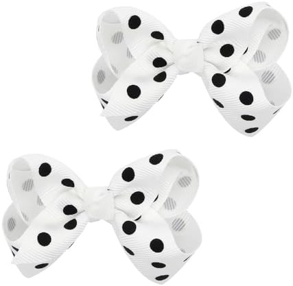 Grosgrain Ribbon Polka Dot Hair Bow Baby Girls Polka Dot Hair Clips Infant Toddler (white) | Amazon (US)