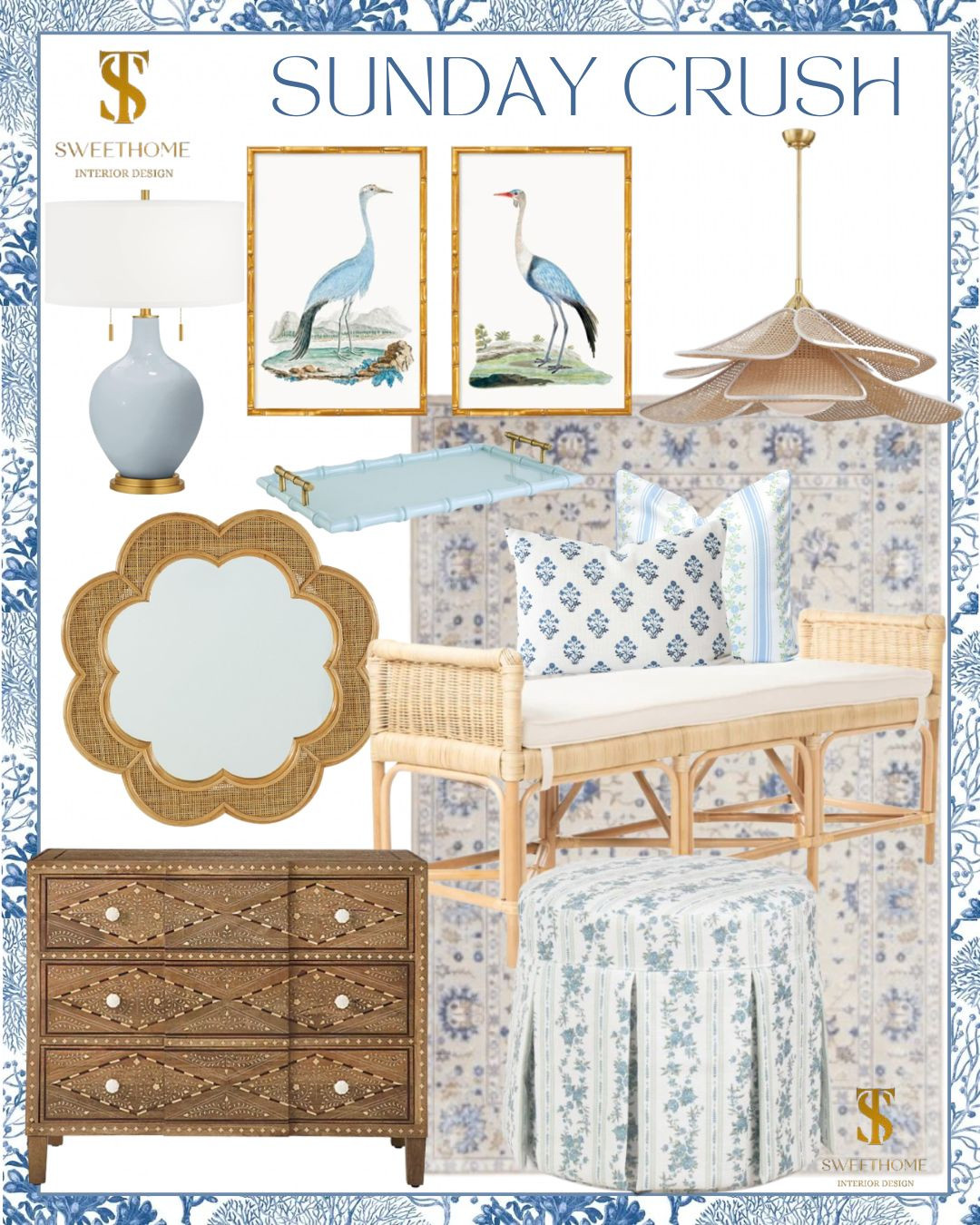 Soft blues, woven textures, and timeless pieces that instantly make a space feel calm and elevated. I love mixing classic prints with natural materials for that effortless designer look. 

 #LTKSpringSale #LTKHome #LTKSaleAlert