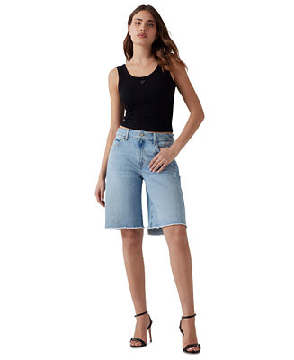 GUESS Women's Kai High-Rise Wide-Leg Raw-Hem Shorts - Macy's | Macy's