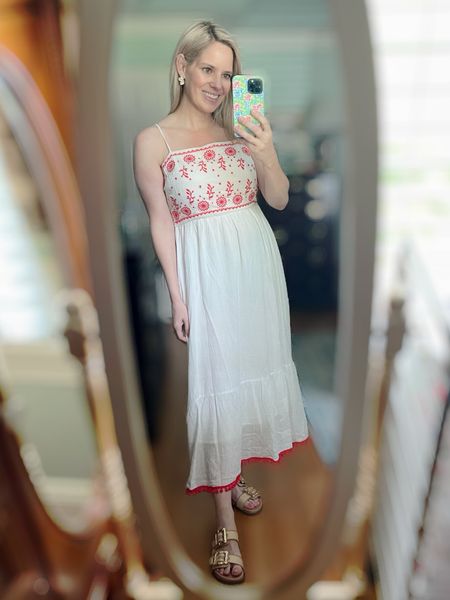 Smocked midi dress, embroidered dress, white dress, vacation dress, summer dress, sundress 

#LTKFindsUnder100 #LTKFindsUnder50 #LTKOver40