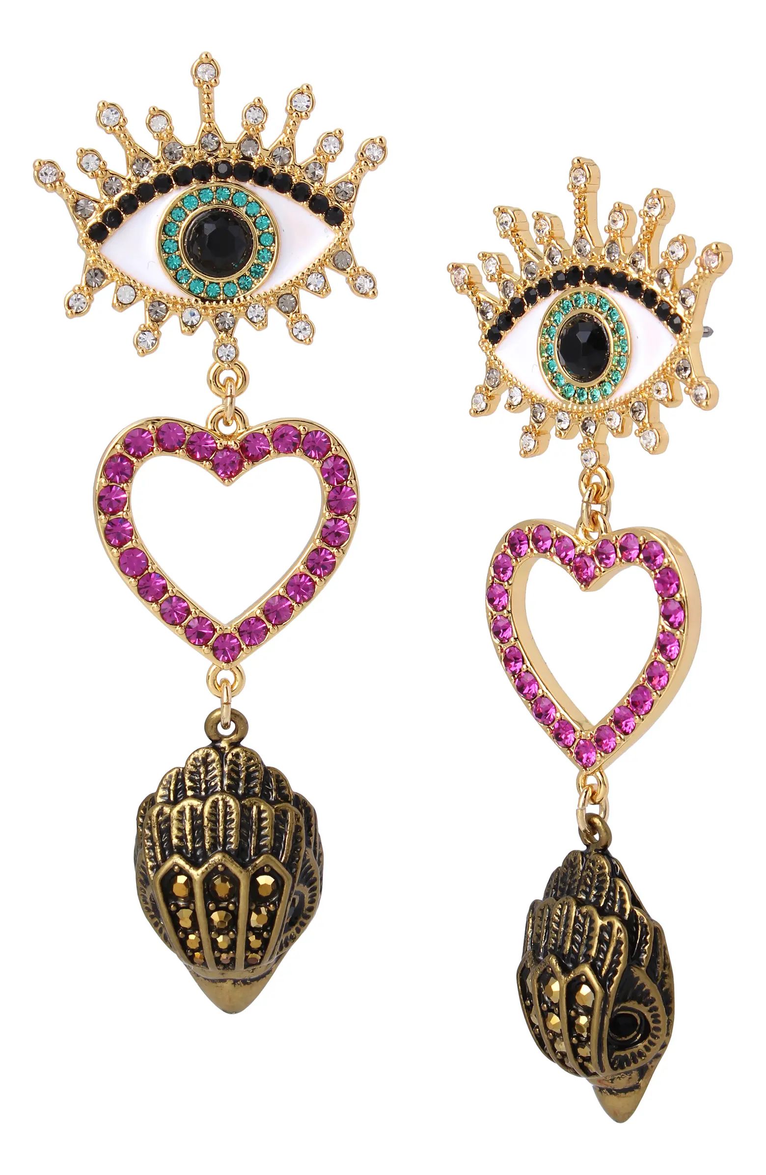 Evil Eye & Heart Linear Drop Earrings | Nordstrom