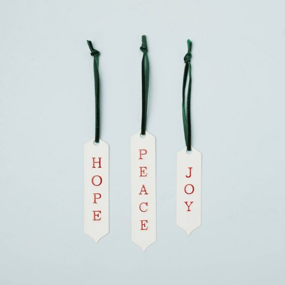 3pc Hope/Peace/Joy Tin Ornament Set Red/Cream - Hearth & Hand™ with Magnolia | Target