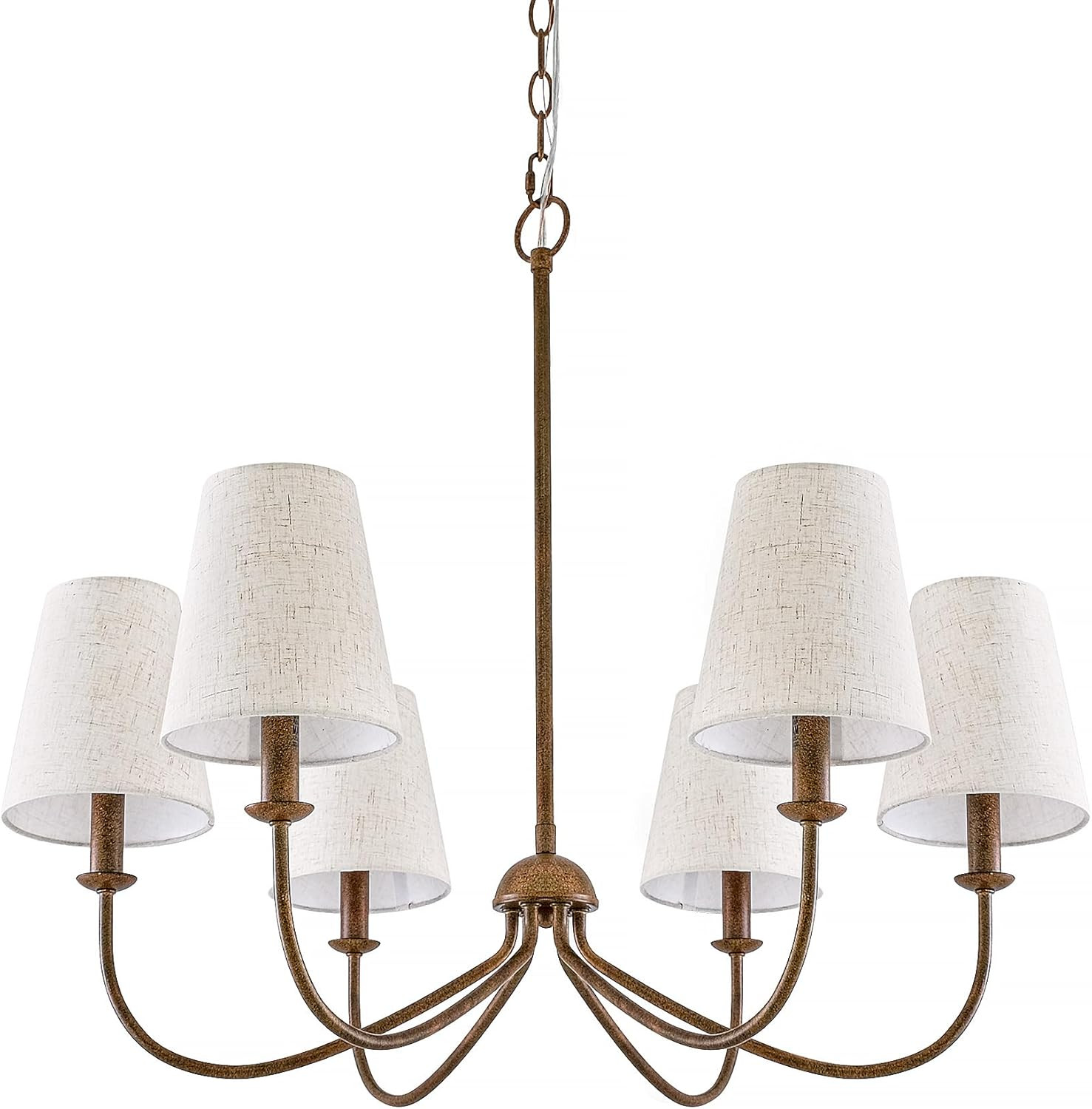 Chandelier, Retro Antique Brown with White Beige Fabric Shade, 6-Light 28" Country Rustic Farmhou... | Amazon (US)