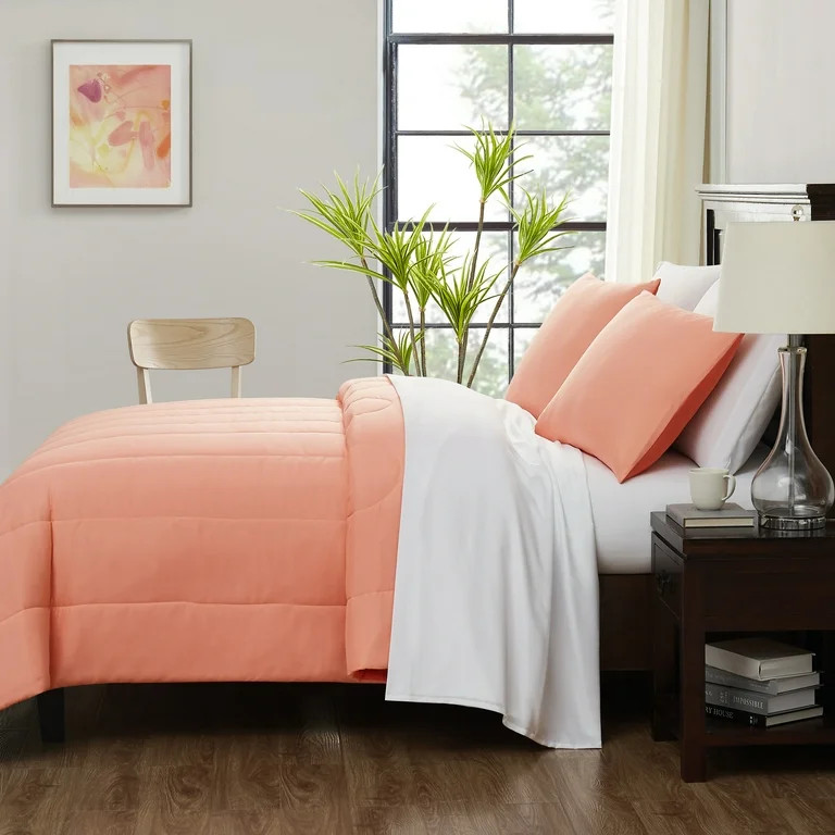Mainstays Coral 7 Piece Bed in a Bag Comforter Set with Sheets, Full | Walmart (US)