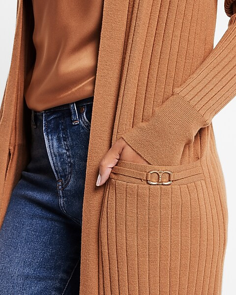 Wide Ribbed Horse Bit Pocket Duster Cardigan | Express