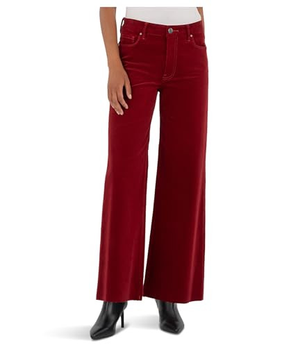 KUT from the Kloth Womens Meg High-Rise Fab Ab Wide Leg Raw Hem-Long Inseam in Red 12 Inseam: 29 | Amazon (US)