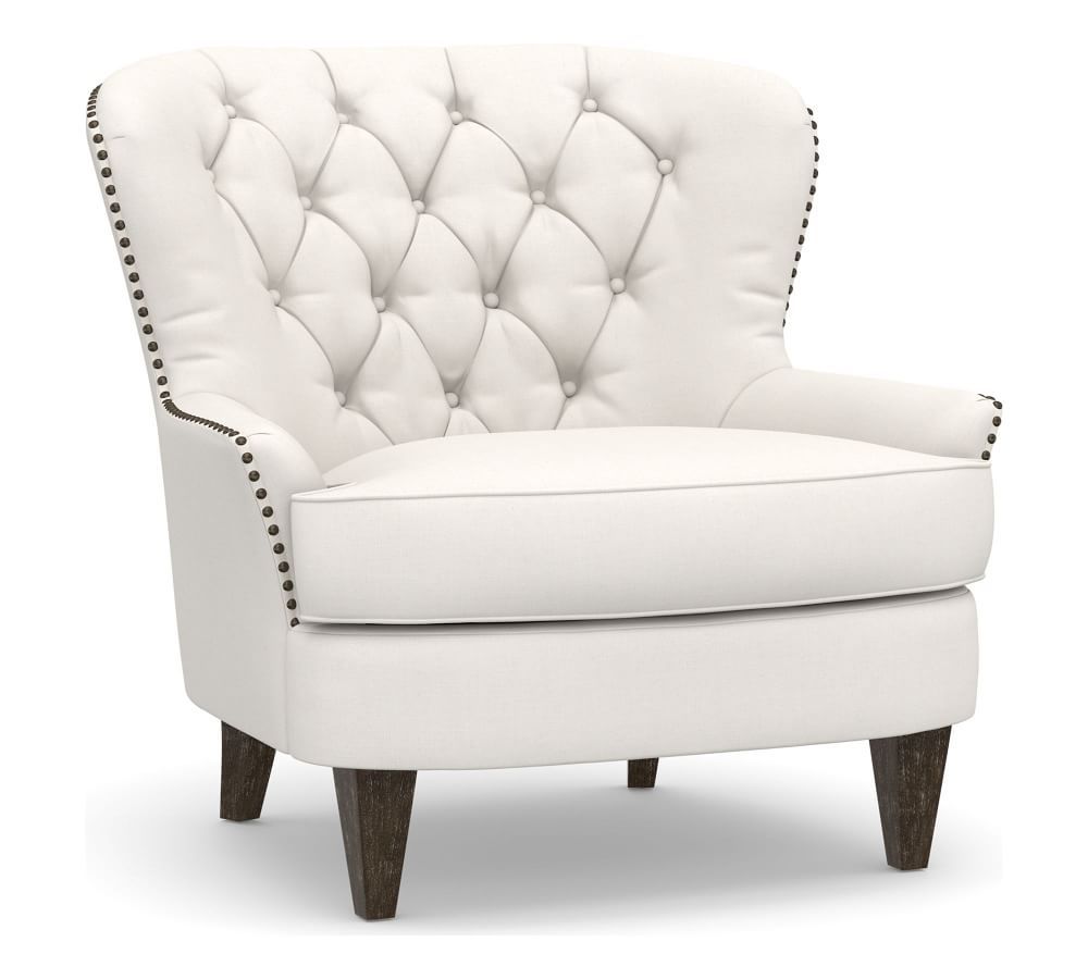 Cardiff Tufted Upholstered Armchair with Nailheads | Pottery Barn (US)