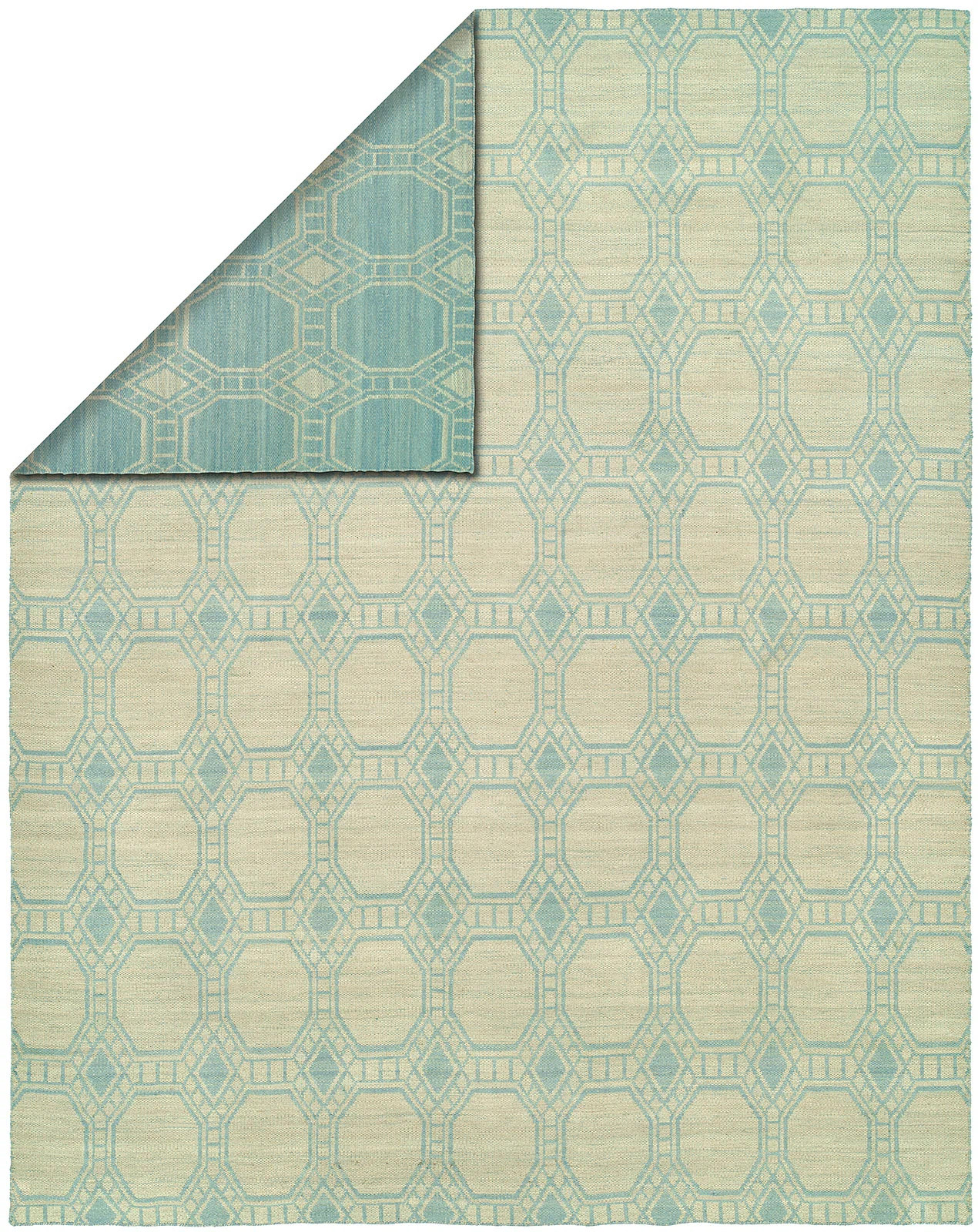Geometric Handwoven Wool Ivory/Baby Blue Area Rug | Wayfair Professional