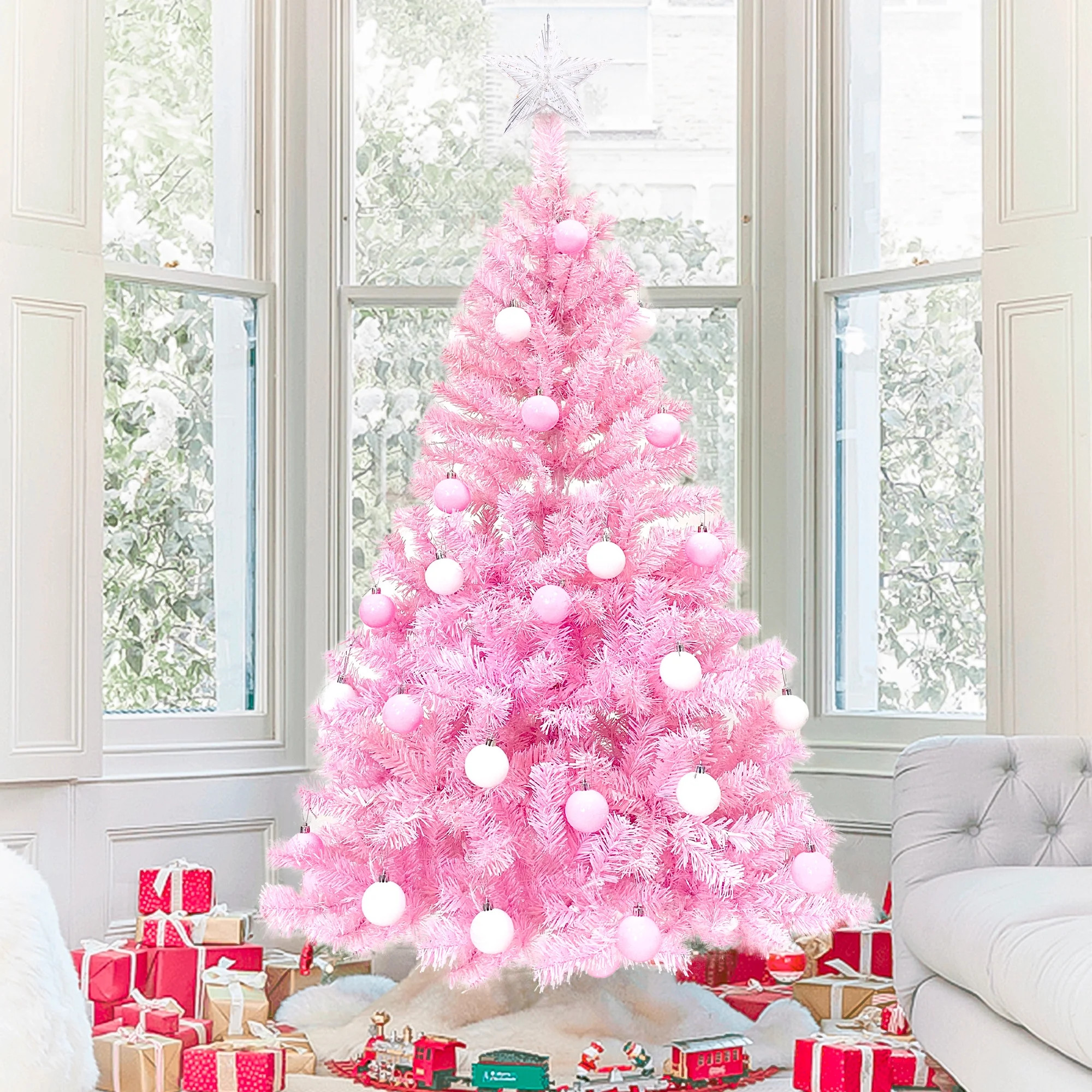 paproos 5FT Prelit Christmas Tree with 6FT Garland, Pink Christmas Tree Set with 700 Branch Tips ... | Walmart (US)