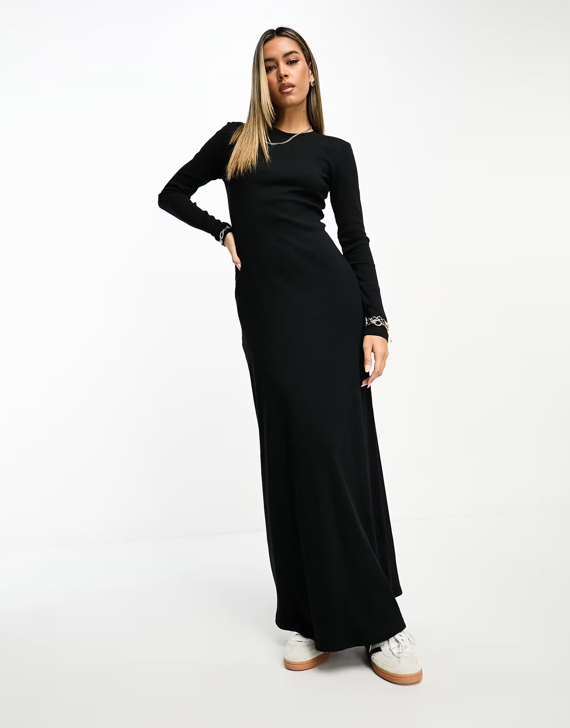 ASOS DESIGN column ribbed maxi dress with crew neck in black | ASOS (Global)