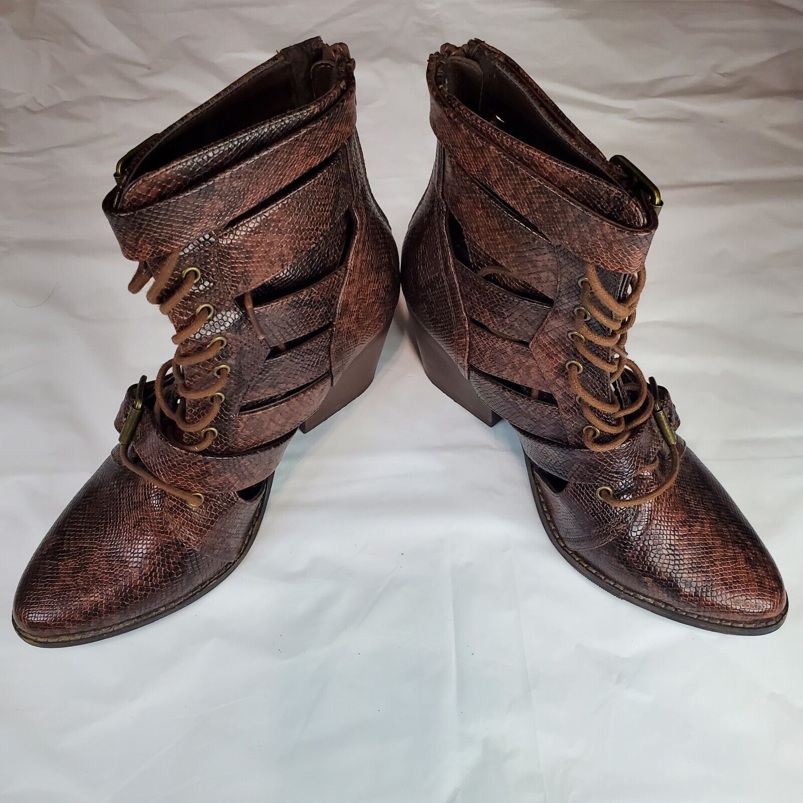 Coconuts by Matisse Getty Western Snake Embossed Cutout Lace Up Booties Sz 8  | eBay | eBay US