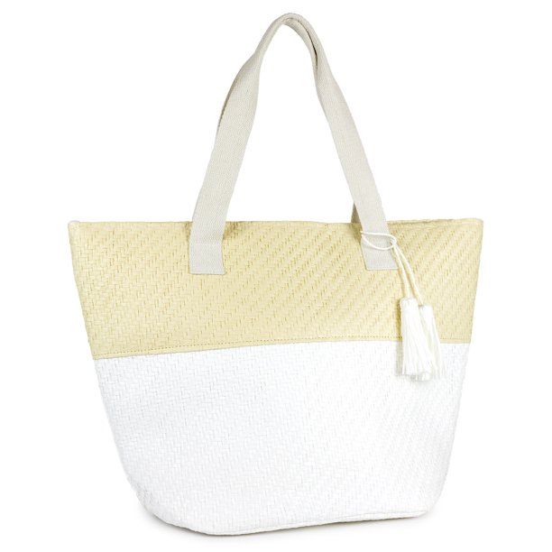 WOMEN'S INSULATED COLOR-BLOCK BEACH TOTE BAG WITH TASSEL AND FLAT HANDLE | Walmart (US)