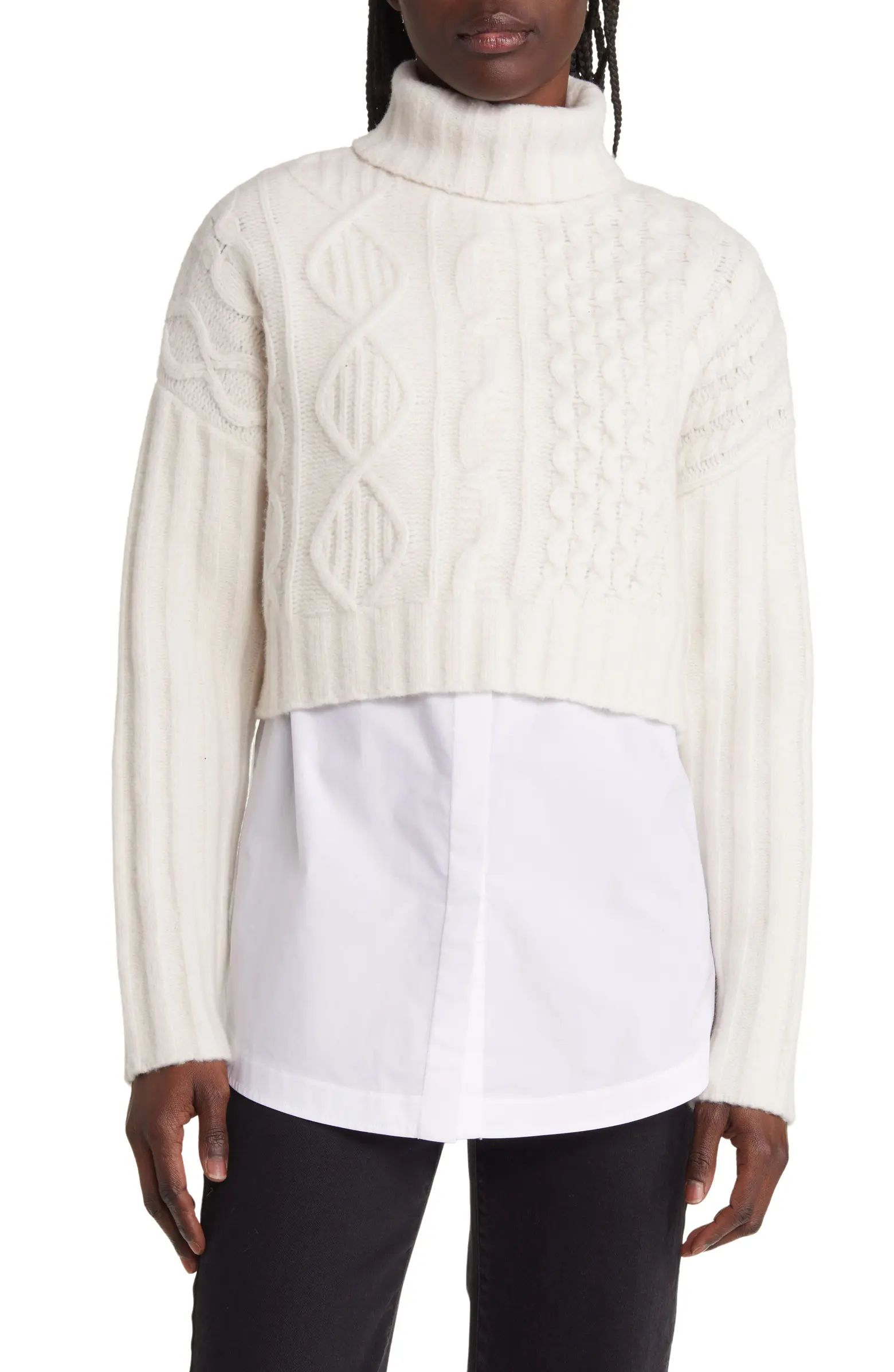AllSaints Claude Cable Wool Blend Crop Sweater | Nordstrom | Nordstrom