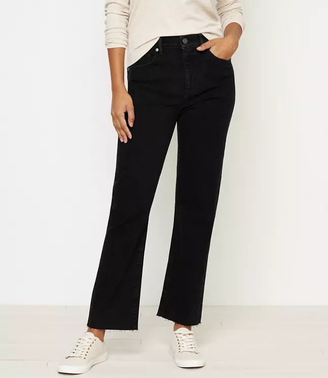 High Rise Straight Crop Jeans in Washed Black Wash | LOFT