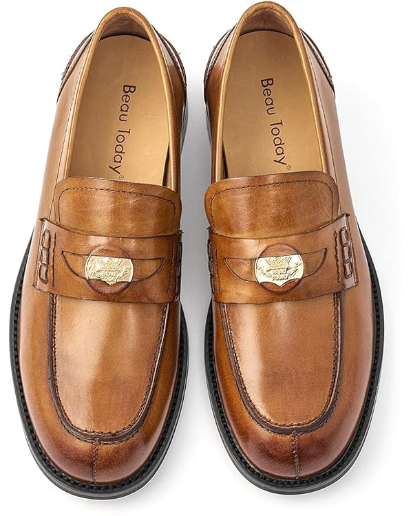 BEAU TODAY Platform Loafers for Women,Chunky Loafers Women,Leather Comfortable Shoes,Lug Sole Met... | Amazon (US)