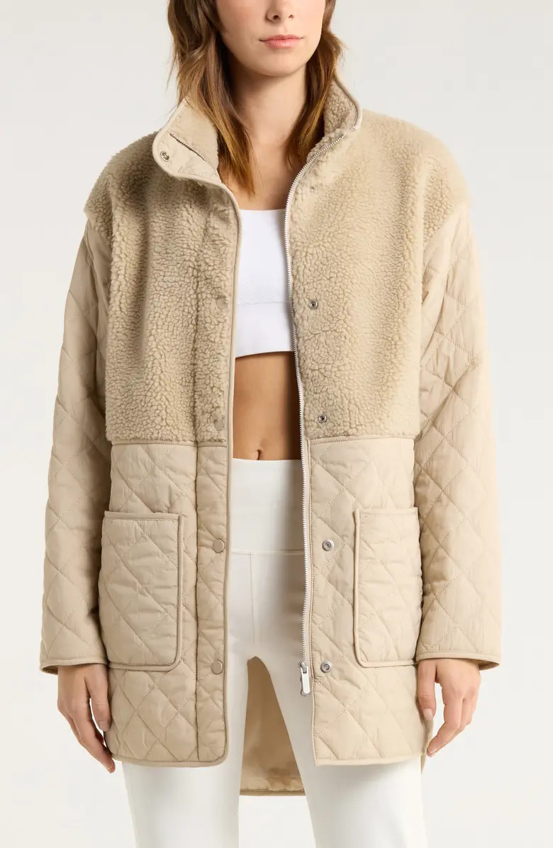 Zella Faux Shearling Hybrid Quilted Long Jacket | Nordstrom | Nordstrom