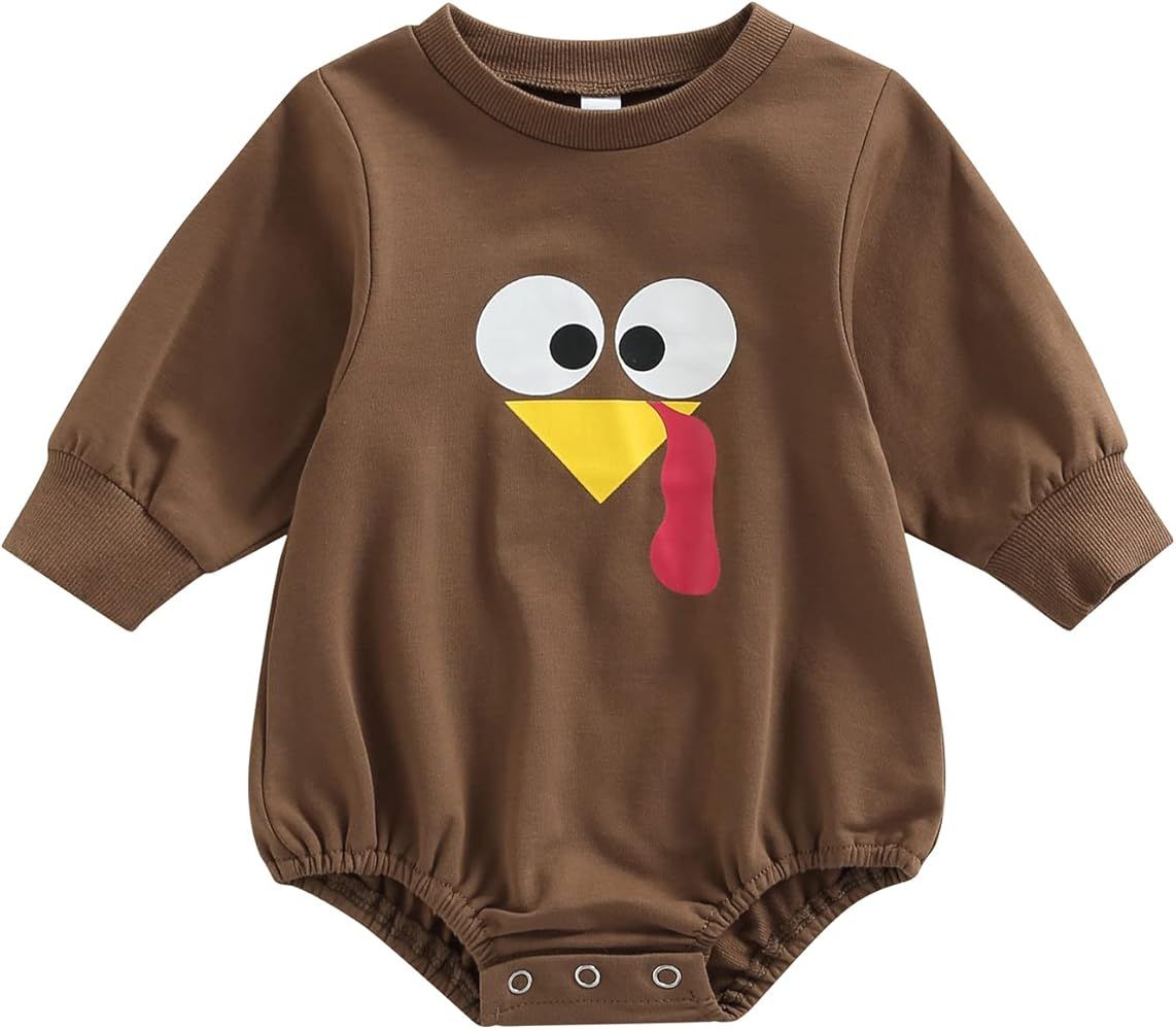 Lamuusaa Newborn Baby Girl Boy Thanksgiving Outfits Turkey Pullover Crewneck Sweatshirt Romper Ov... | Amazon (US)