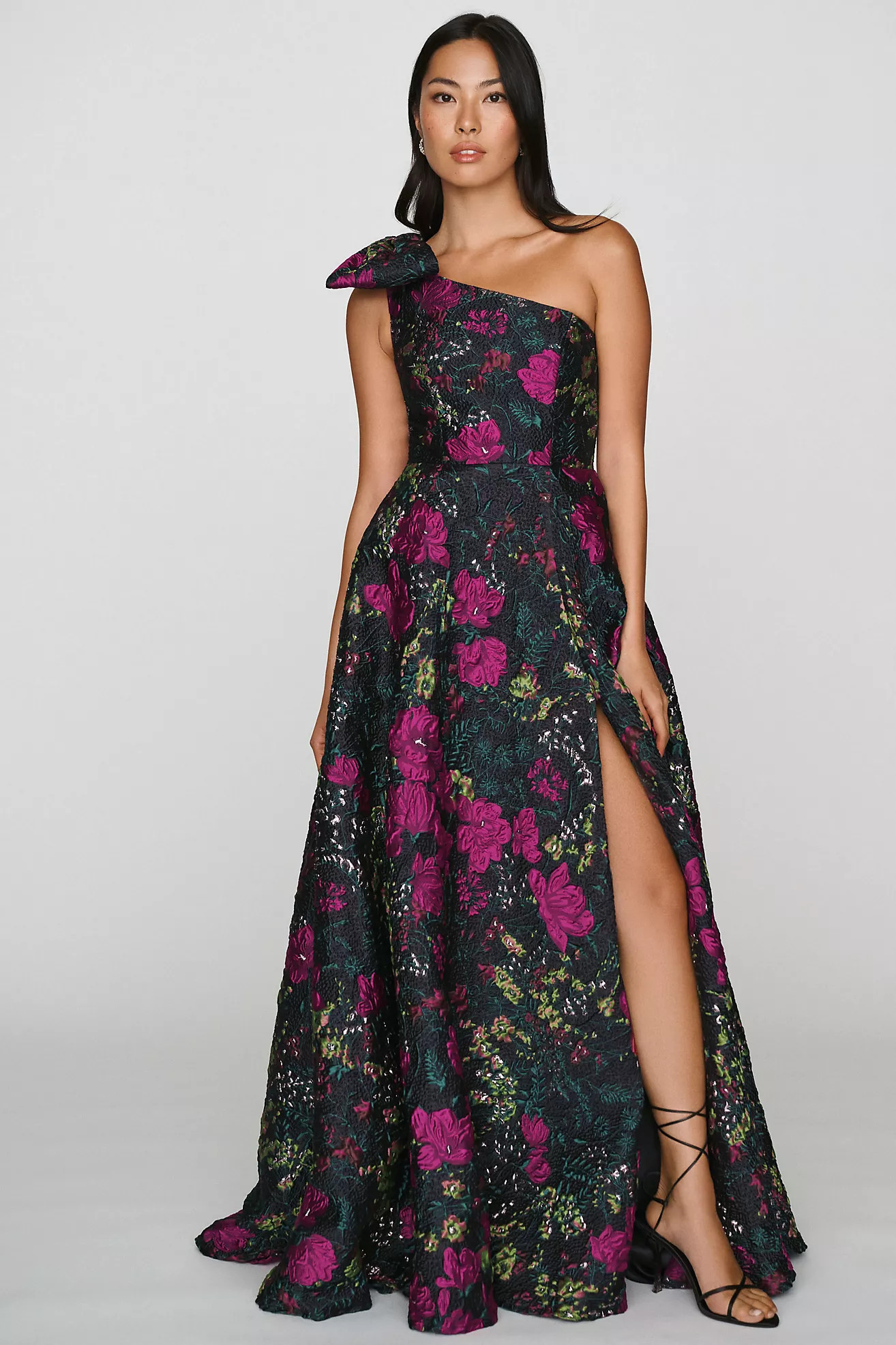 Mac Duggal One-Shoulder Brocade Floral Gown | Anthropologie (US)