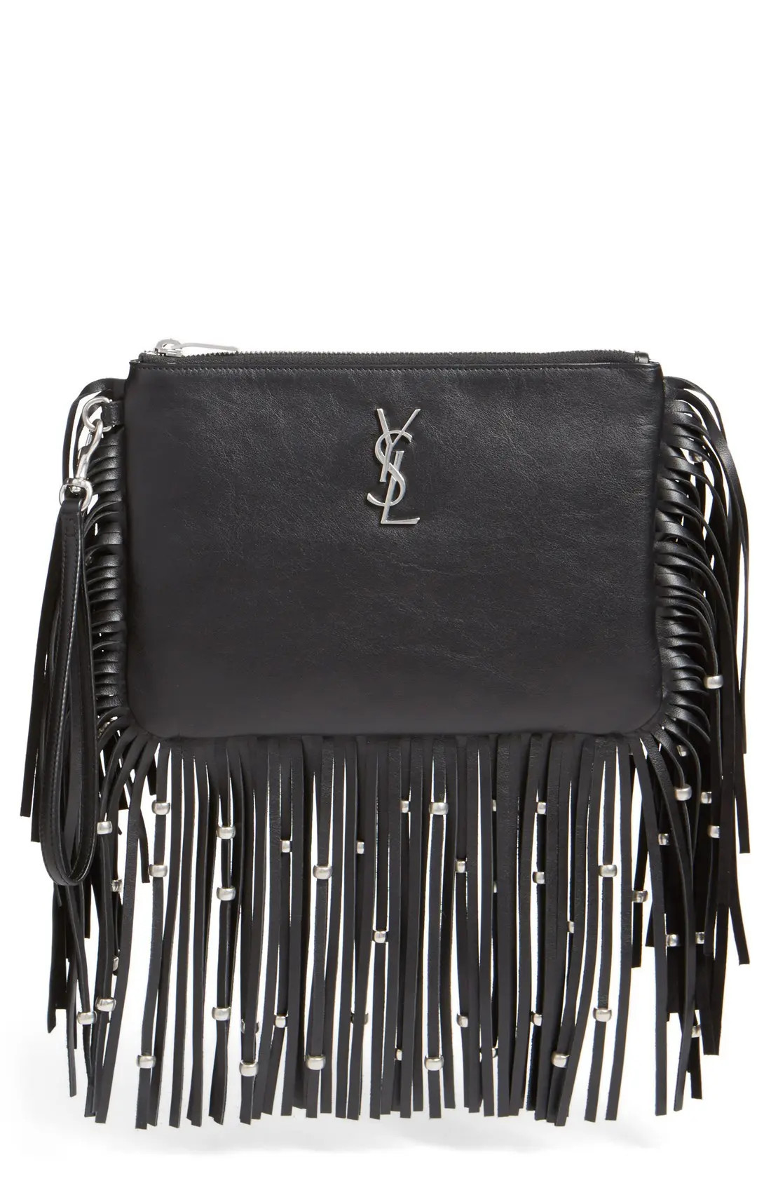 Saint Laurent 'Monogram' Fringe Calfskin Wristlet | Nordstrom