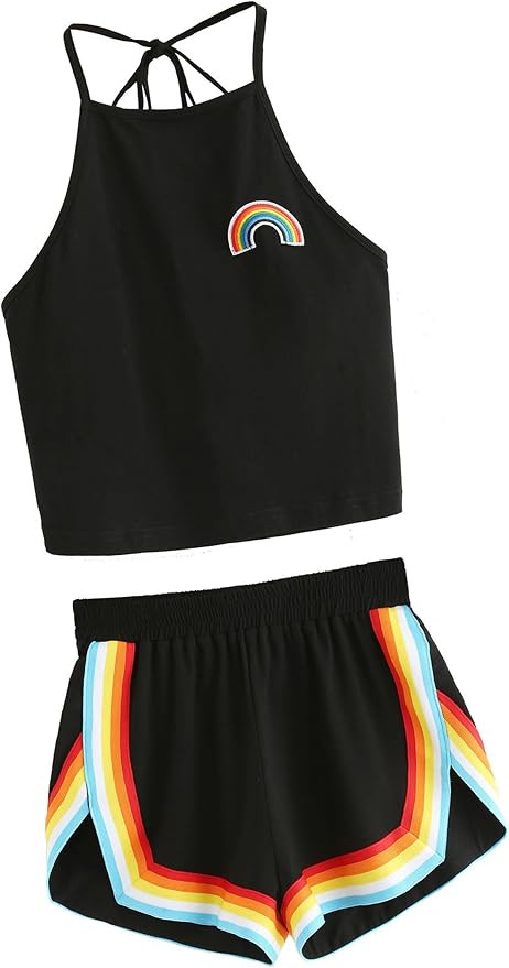 SweatyRocks Women's 2 Piece Set Halter Crop Top and Shorts Set | Amazon (US)