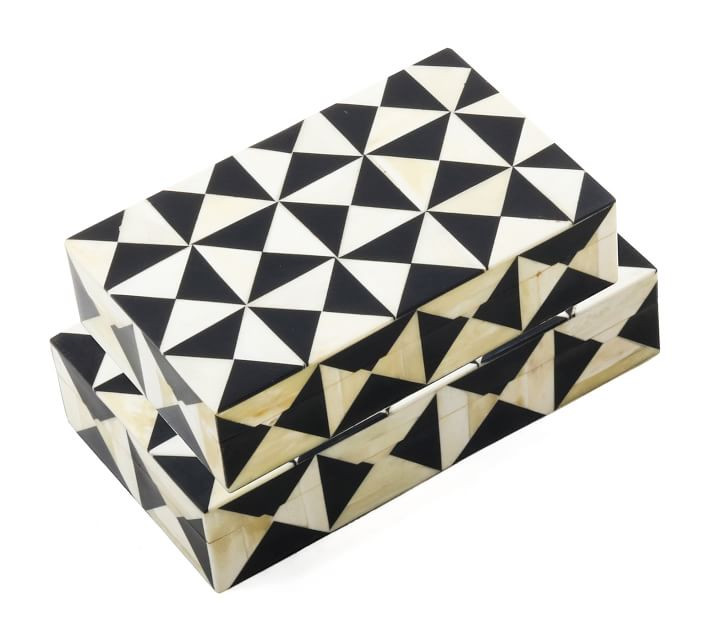 Perla Ivory/Black Decorative Box, Set of 2 | Pottery Barn (US)