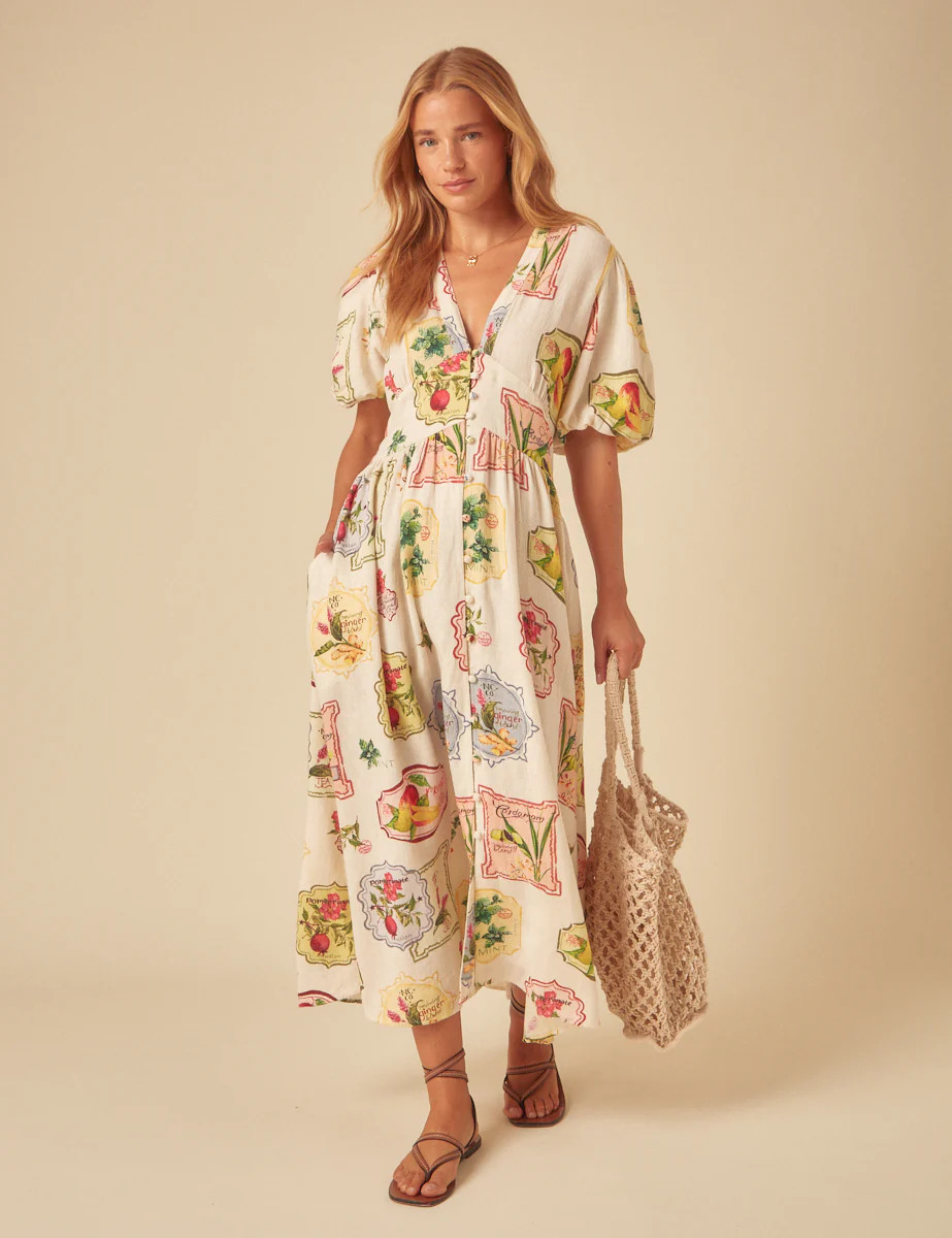 Cream Printed Starlight Midi Dress | Nobody's Child