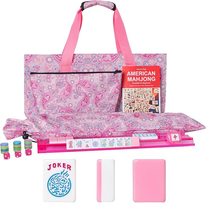 American Mahjong Game Set, 166 Pink Tiles (1.2”), 4 All-in-One Color Rack/Pushers & Drawstring ... | Amazon (US)