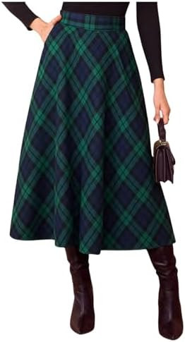 SweatyRocks Women's Plaid Long Skirts High Waist Fall Swing A Line Skirt with Pockets | Amazon (US)