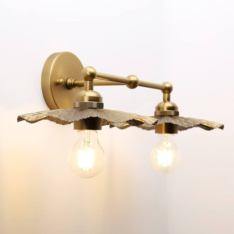 2-Lights Industrial Metal Wall Sconces, Antique Brass Flower Rippled Shade Wall Light Fixture for... | Amazon (US)