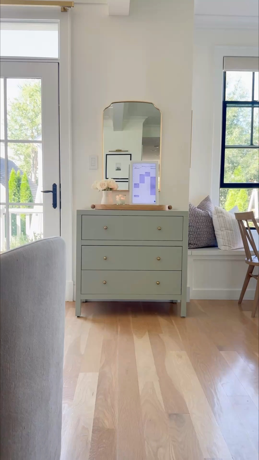 One of my favorite views in our home 🤍 I love how the kitchen, breakfast nook and dining room all flow together while still feeling layered and collected. The soft sage green server chest has been such a good addition—adding a subtle hint of color, extra storage for linens and serving pieces, and the perfect spot for fresh flowers. Timeless, functional, and just a little Nancy Meyers.

#LTKSaleAlert #LTKHome #LTKdayinmylife