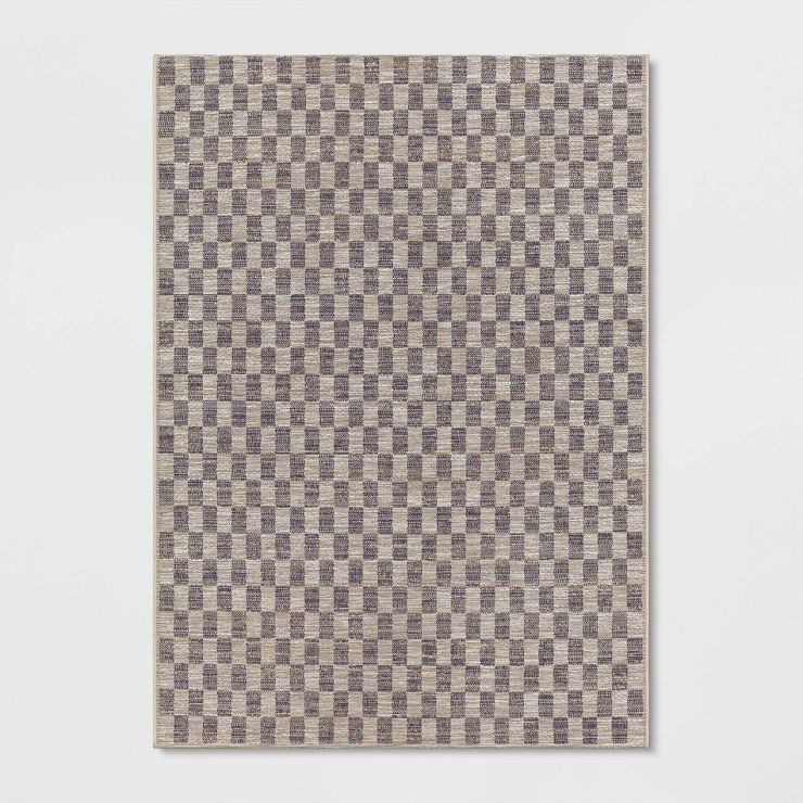 Heathered Checks Outdoor Rug Charcoal  - Threshold™ | Target