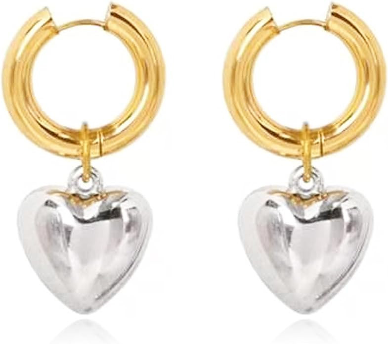 Gold Heart Huggie Hoop Earrings Chunky Heart Dangle Earrings for Women Love Hoop Earrings for Gir... | Amazon (US)