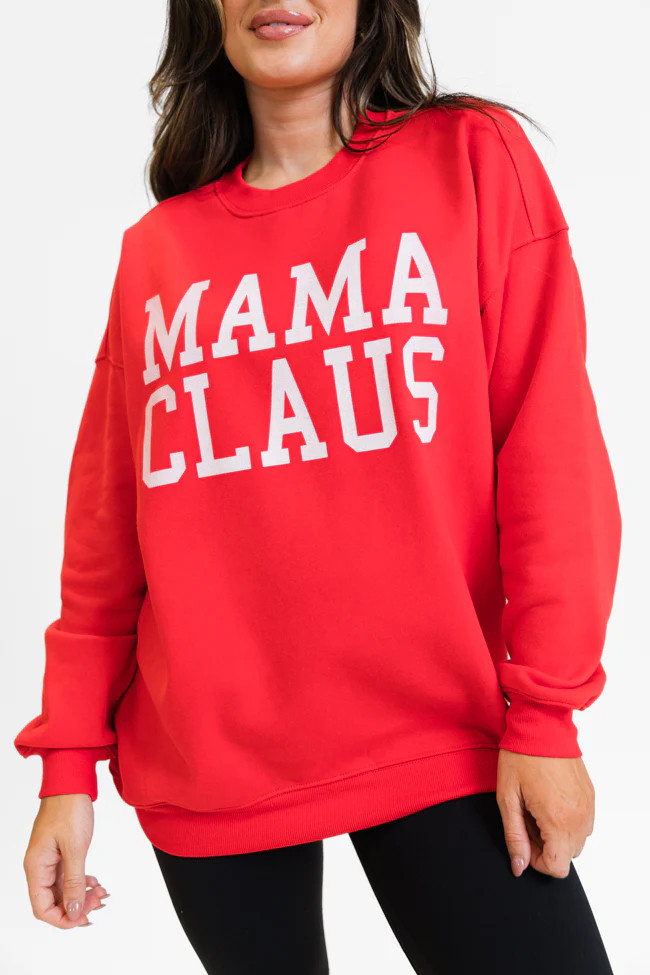 Mama Claus Red Oversized Graphic Sweatshirt DOORBUSTER | Pink Lily