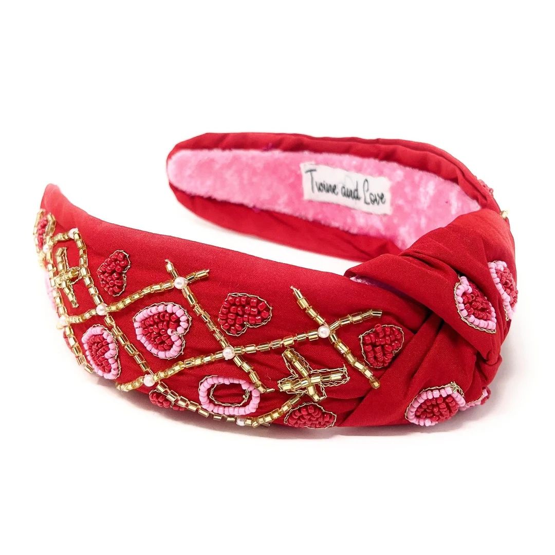 Valentines Hand Bead Knotted Headband, Valentines Red Knot Headband, Embellished Knotted Headband... | Etsy (US)