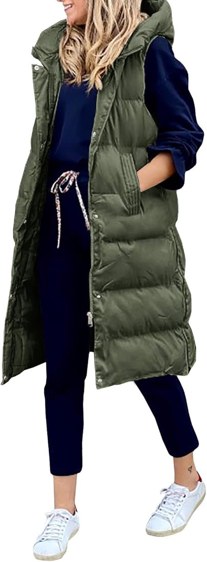 Inorin Womens Down Vest with Stand Collar Thick Hooded Sleeveless Long Coats Jacket | Amazon (US)