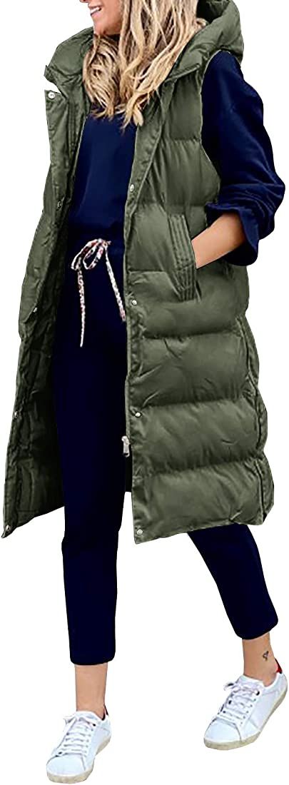 Inorin Womens Down Vest with Stand Collar Thick Hooded Sleeveless Long Coats Jacket | Amazon (US)