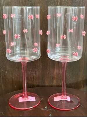 🎀 Pink Bow Wine Glasses Coquette Champagne Gem Hearts Stem Viral Set of 2 🎀 | eBay US