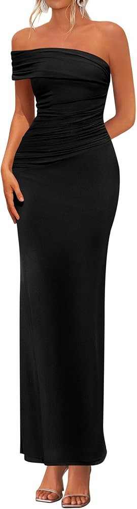 PRETTYGARDEN Women's 2026 Wedding Guest Cocktail Dresses One Off the Shoulder Ruched Bodycon Formal Maxi Party Summer Outfits | Amazon (US)