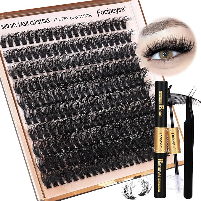 Focipeysa Eyelash Extension Kit, 200pcs 80D Mink Fur False Eyelashes, 10-18mm DIY Lash Clusters, ... | Amazon (US)