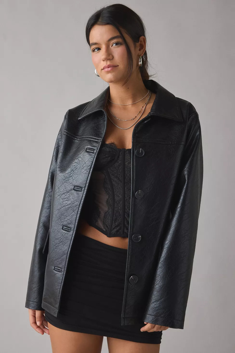 UO Sydney Faux Leather Oversized Dad Jacket | Urban Outfitters (US and RoW)
