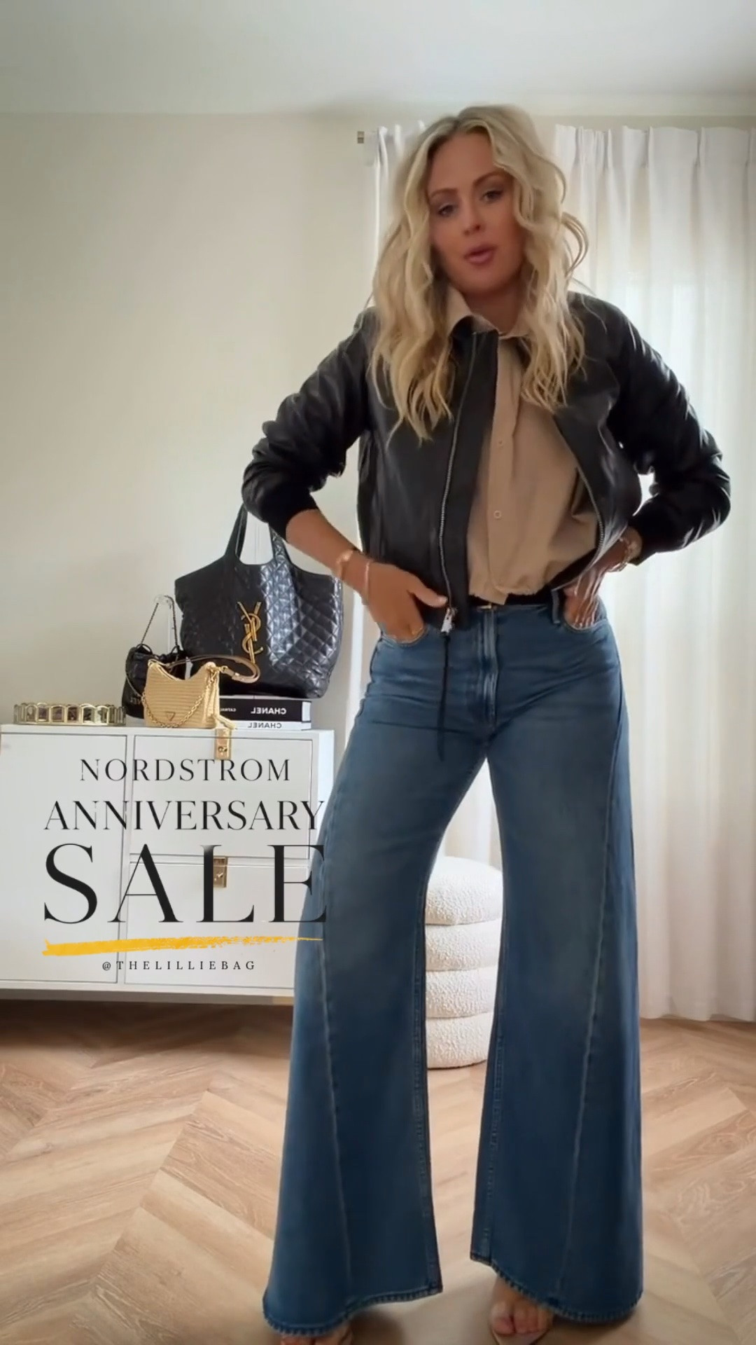 My bomber jacket is part of the NSALE! $170 off! ✨✨✨ my look is fully in stock. 

Girls’ dinner OOTD 🤍✨ 
Wearing my favorite Mother jeans (true to size 🙌🏼) with this Amazon blouse — I have it in a few colors and love it

Paired it with my go-to leather bomber for that effortless, put-together vibe ✨

NSALE. Fall style. dinner outfit, ootd, denim outfits, amazon blouse, leather bomber, date night, casual chic, summer outfits 2026.

#LTKSeasonal #LTKSaleAlert
