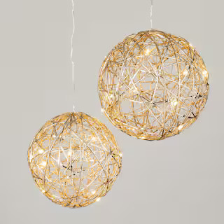 SULLIVANS 7 in. and 6 in. Gold Lighted Hanging Globe - Set of 2, Gold Christmas Ornaments OR10773... | The Home Depot