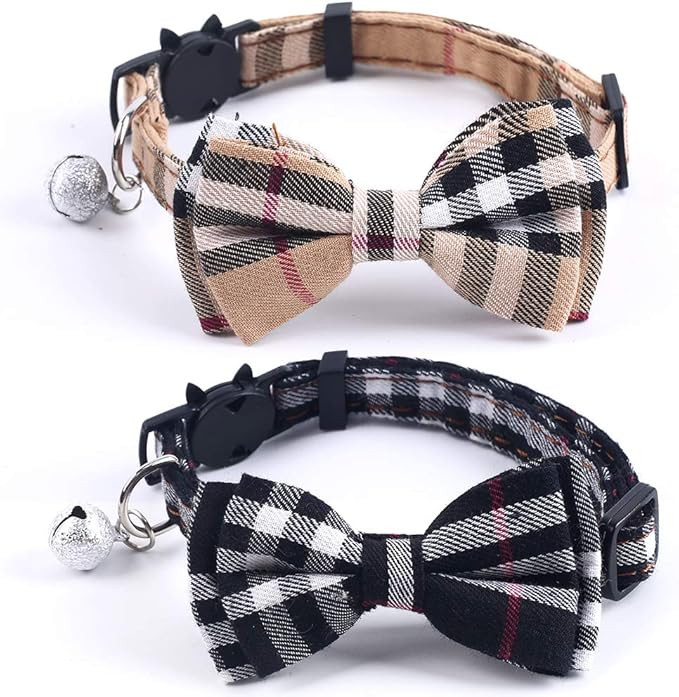 SuperBuddy Cat Collars Breakaway with Cute Bow Bell - 2 Pack Kitten Collar Plaid Cat Collar with ... | Amazon (US)